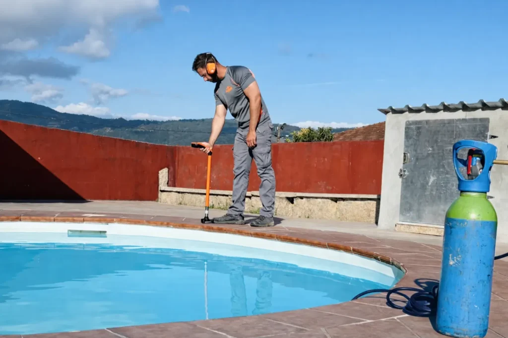 Detección de fuga en piscina en Galicia mediante la utilización de equipo electroacústico y método de gas trazador